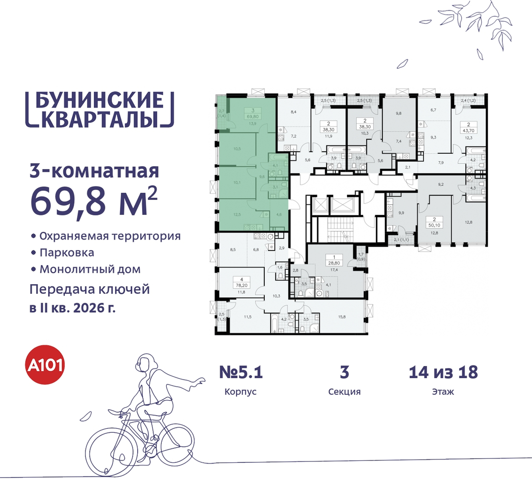 квартира г Москва п Сосенское ЖК Бунинские Кварталы метро Улица Горчакова метро Коммунарка пр-кт Куприна 2 Сосенское, Ольховая, Бунинская аллея фото 2