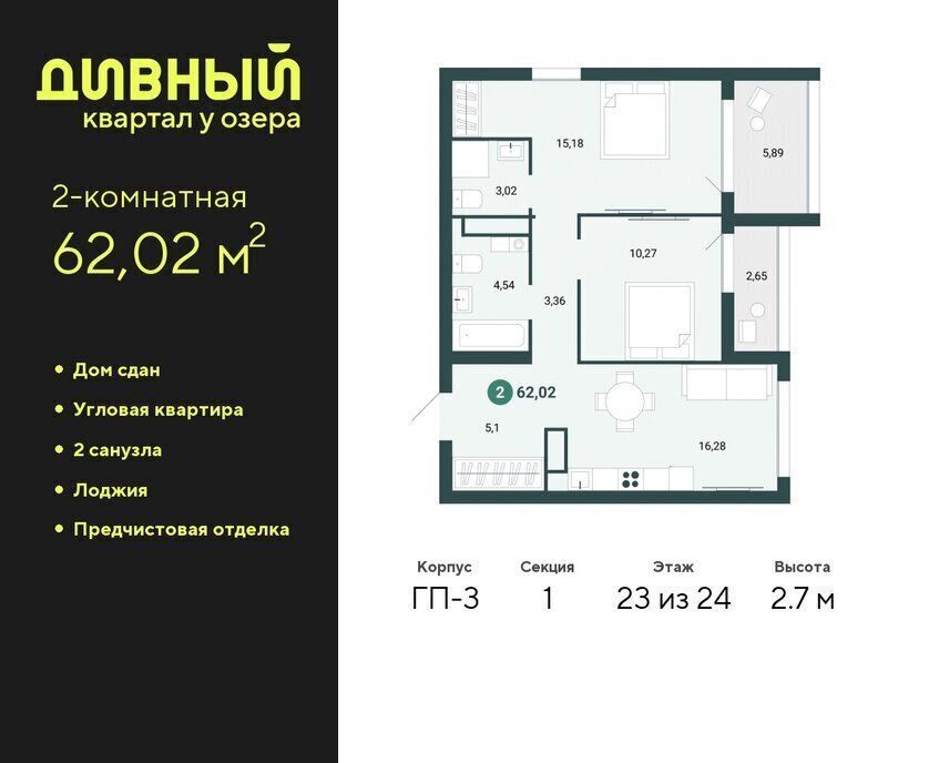 квартира г Тюмень ул разведчика Кузнецова 7 ЖК Дивный Квартал у Озера Центральный административный округ фото 1