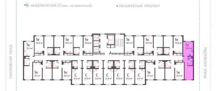 квартира г Санкт-Петербург метро Академическая ул Пахомовская 12к/2 ЖК «Ручьи» округ Полюстрово фото 2