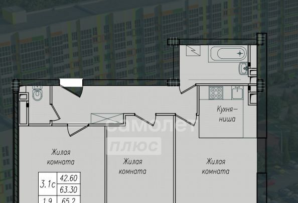 квартира г Курск р-н Сеймский ул Энгельса 158к/1 фото 2