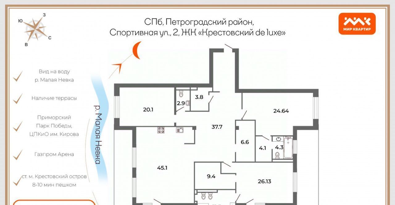 квартира г Санкт-Петербург метро Крестовский Остров ул Спортивная 2 округ Чкаловское фото 2