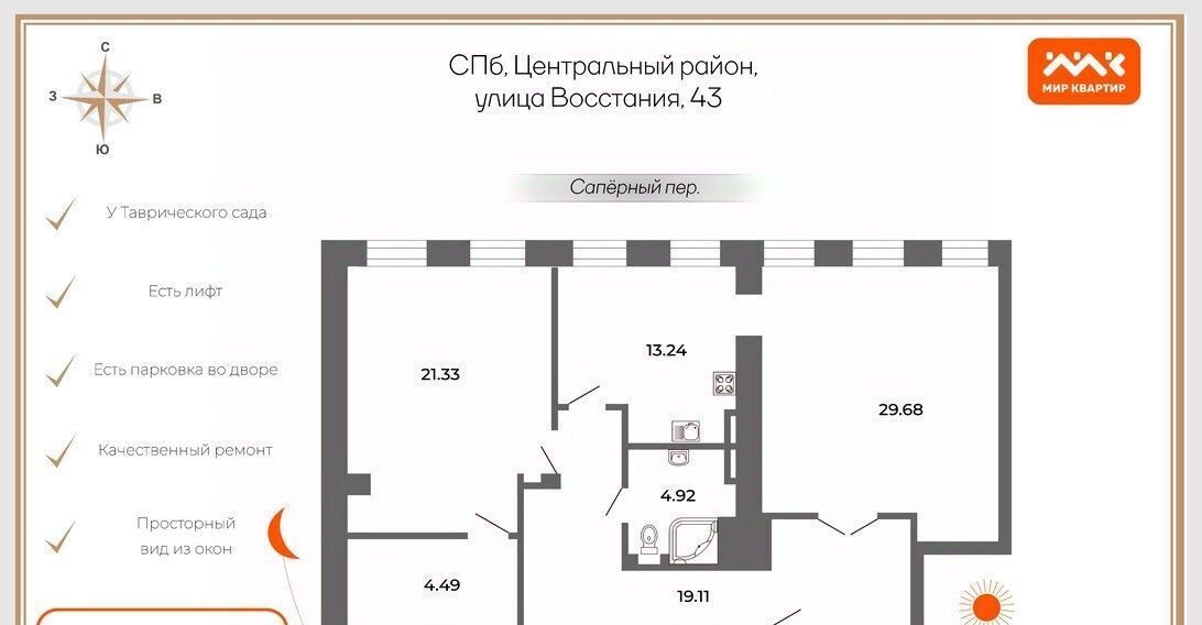 квартира г Санкт-Петербург метро Чернышевская ул Восстания 43 округ Смольнинское фото 2