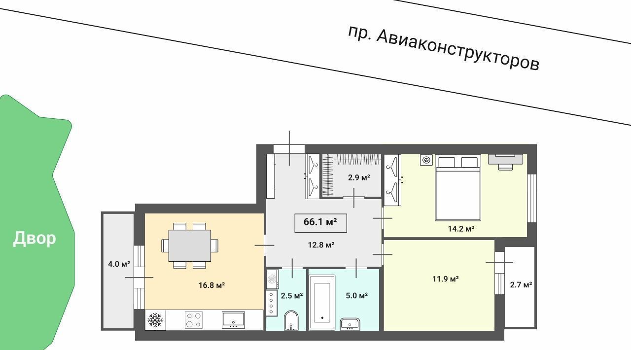 квартира г Санкт-Петербург р-н Приморский пр-кт Авиаконструкторов 54 фото 1