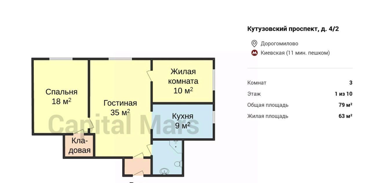 квартира г Москва метро Киевская пр-кт Кутузовский 4/2 фото 3