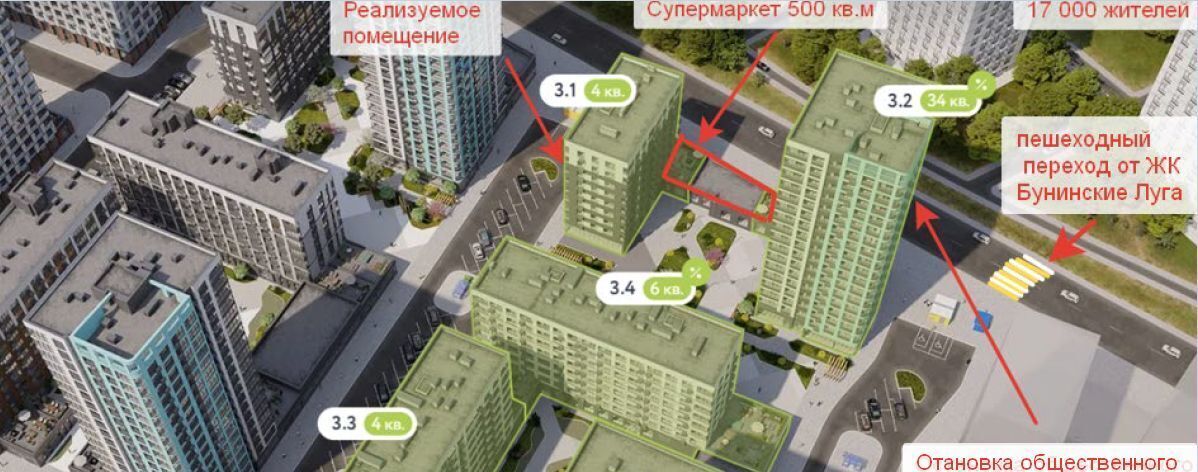 торговое помещение г Москва п Сосенское ЖК Бунинские Кварталы Потапово, к 3. 1 фото 1