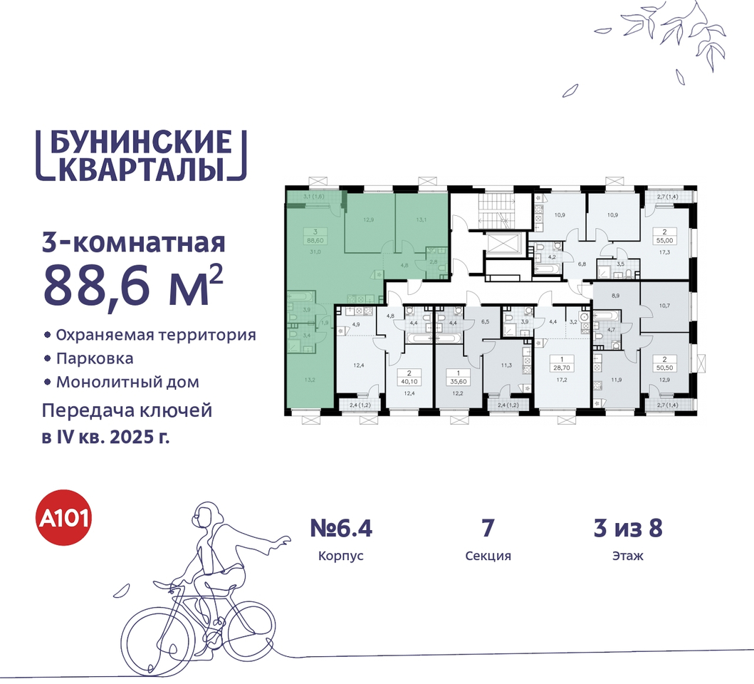 квартира г Москва п Сосенское ЖК Бунинские Кварталы метро Улица Горчакова метро Коммунарка пр-кт Куприна 2 Сосенское, Ольховая, Бунинская аллея фото 2