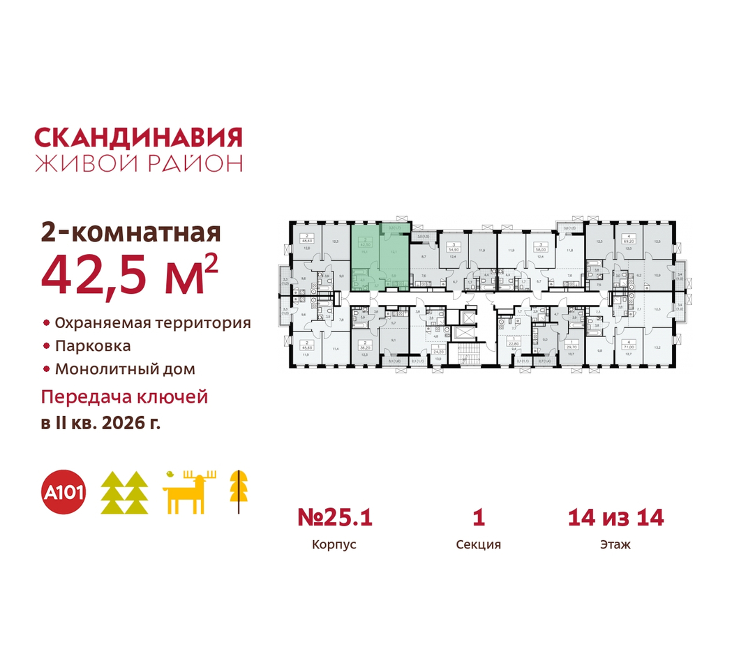 квартира г Москва п Сосенское жилой район «Скандинавия» б-р Скандинавский 25/1 Сосенское, Бутово фото 2