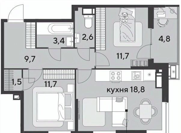 квартира г Краснодар р-н Прикубанский ЖК «Парк Победы» фото 3