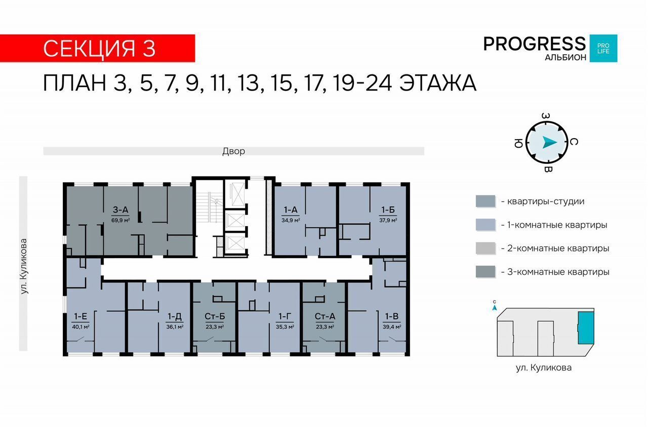 квартира г Астрахань р-н Кировский ул Куликова PROGRESS Альбион фото 4