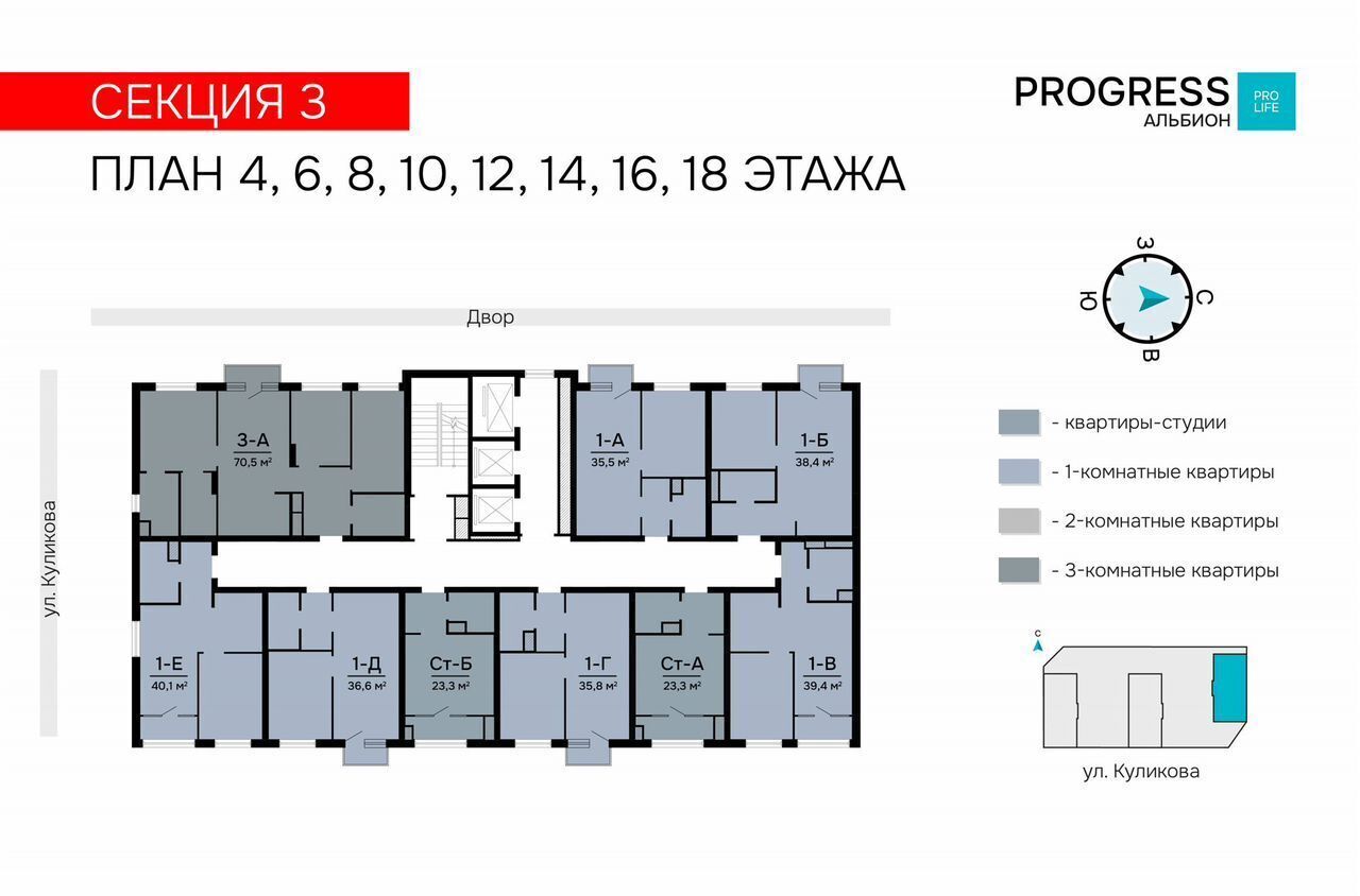 квартира г Астрахань р-н Кировский ул Куликова PROGRESS Альбион фото 17