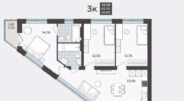 квартира г Калининград р-н Ленинградский ул Арсенальная 31к/3 фото 1