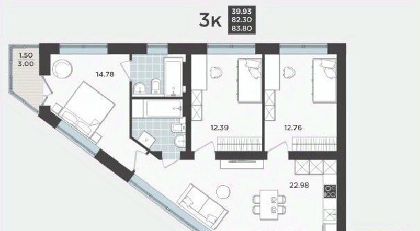 квартира г Калининград р-н Ленинградский ул Арсенальная 31к/3 фото 1