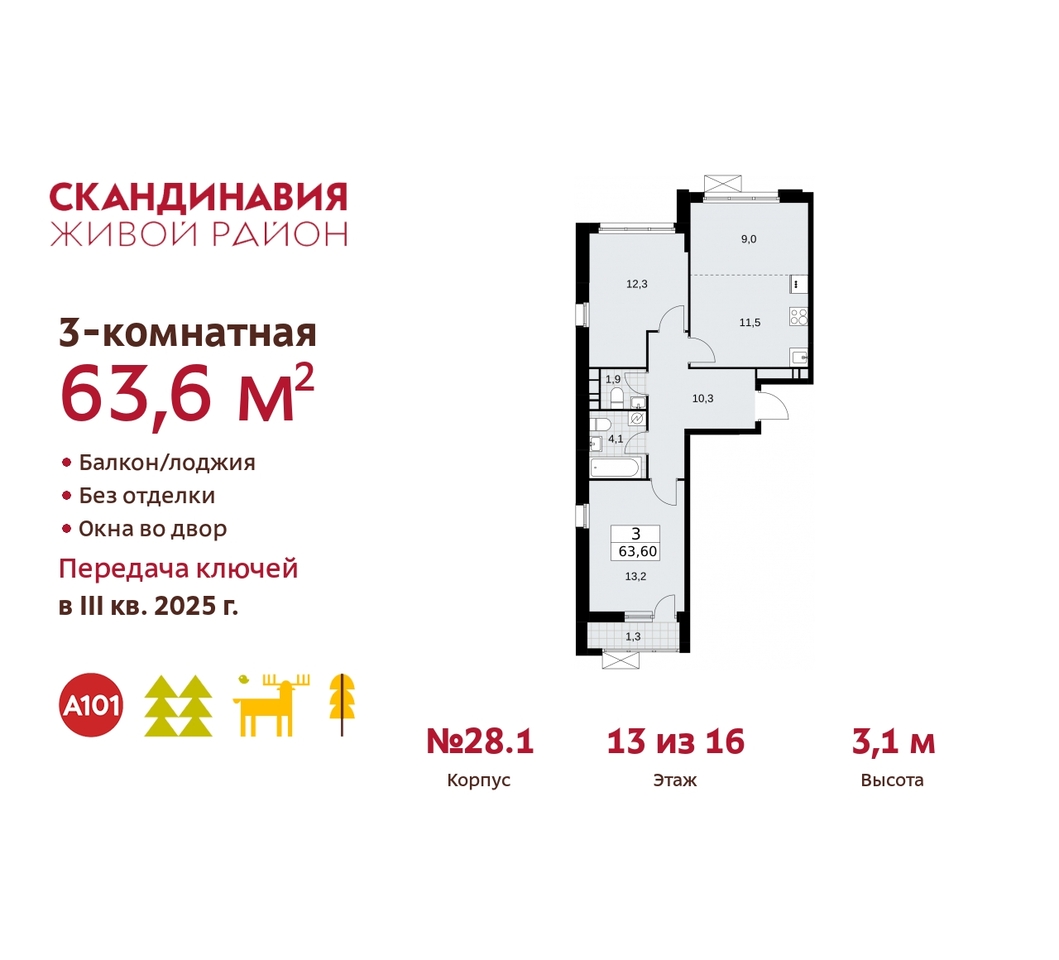 квартира г Москва п Сосенское жилой район «Скандинавия» Сосенское, жилой комплекс Скандинавия, 28. 1, Бутово фото 1