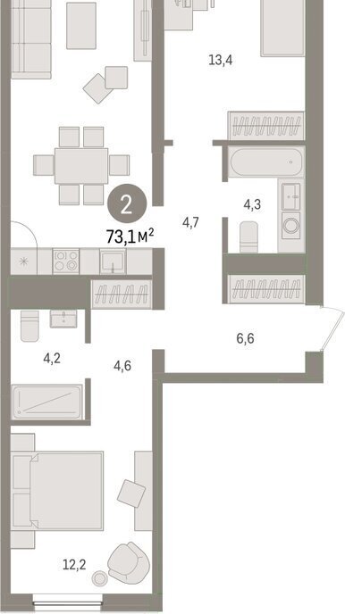 квартира г Тюмень ул Мысовская 26к/1 фото 2