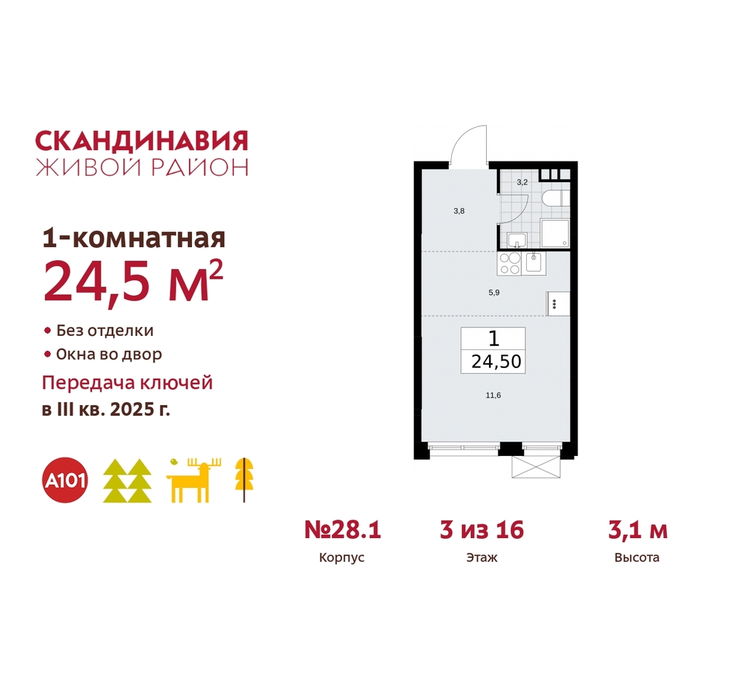 квартира г Москва п Сосенское жилой район «Скандинавия» Сосенское, жилой комплекс Скандинавия, 28. 1, Бутово фото 1