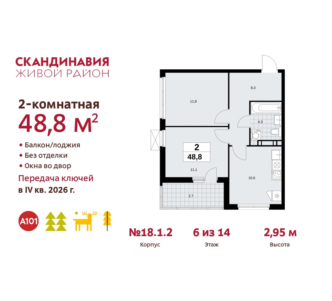 квартира г Москва п Сосенское жилой район «Скандинавия» Сосенское, жилой комплекс Скандинавия, 18. 1.2, Бутово фото 1