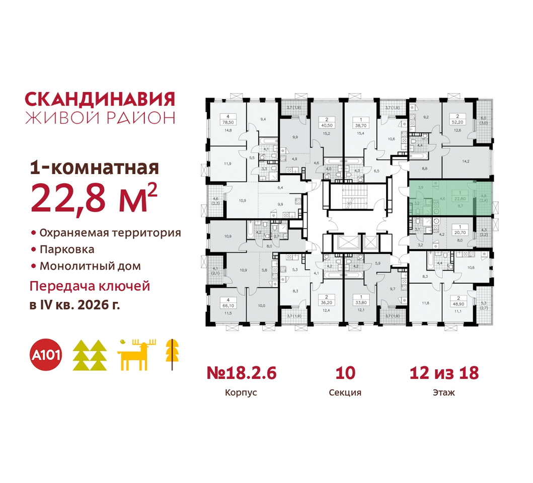 квартира г Москва п Сосенское жилой район «Скандинавия» Сосенское, жилой комплекс Скандинавия, 18. 2.6, Бутово фото 2