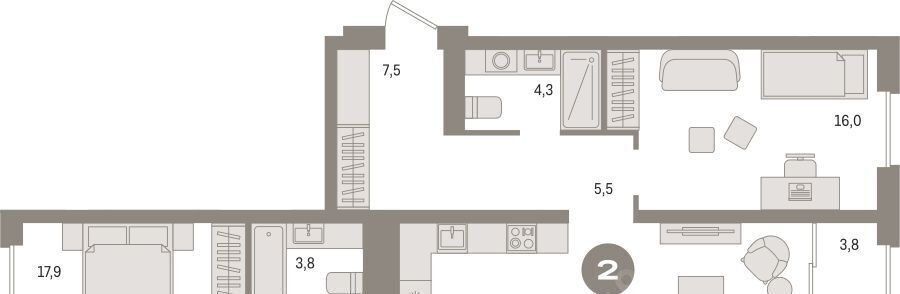 квартира г Сургут 35-й микрорайон ЖК квартал Новин 35-й фото 2