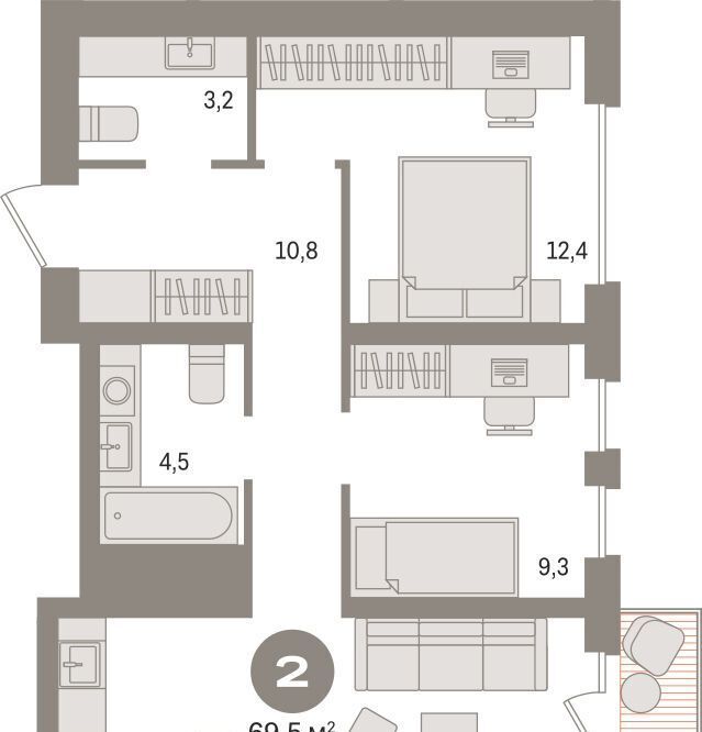 квартира г Сургут 35-й микрорайон ЖК квартал Новин 35-й фото 2