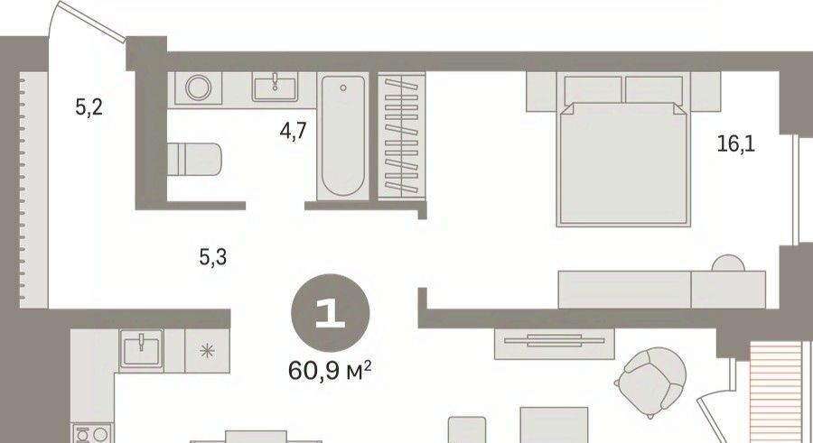 квартира г Сургут 35-й микрорайон ЖК квартал Новин 35-й фото 2