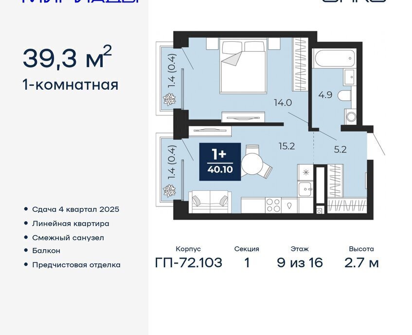 квартира г Тюмень ЖК «Мириады» Ленинский административный округ фото 1