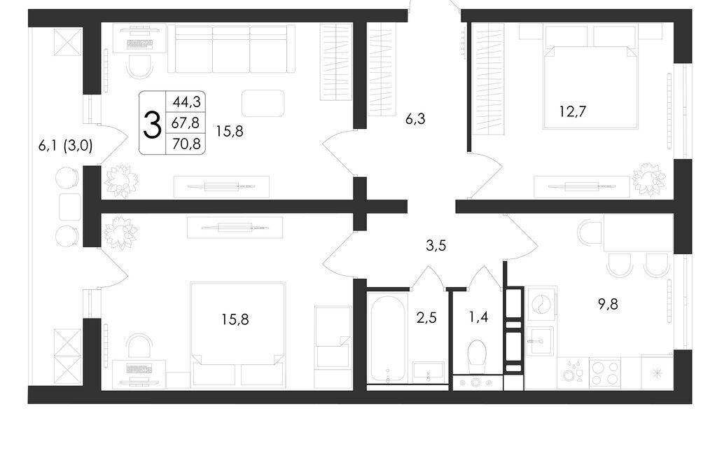 квартира г Воронеж ул Шишкова 140б/23 фото 1