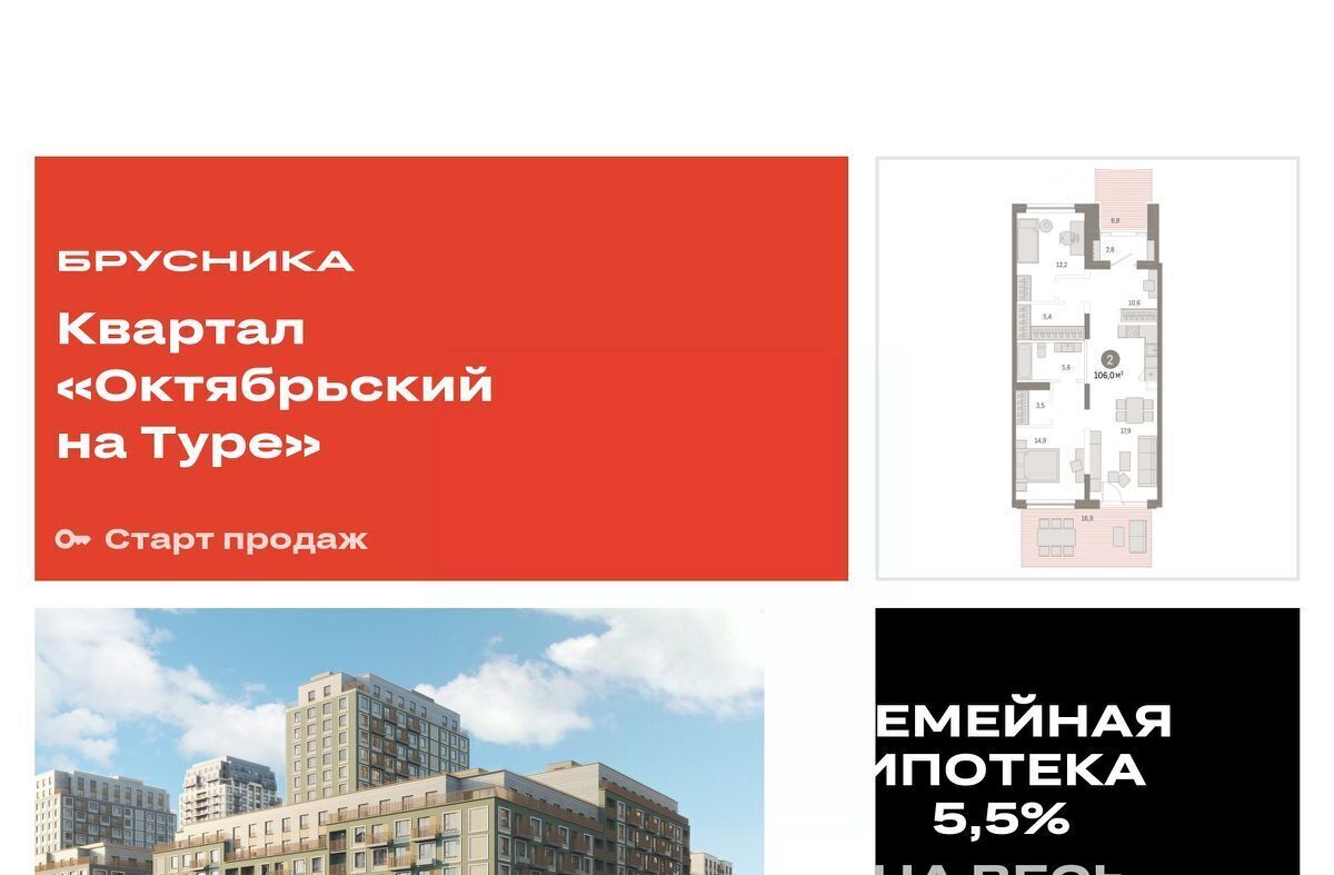 квартира г Тюмень р-н Калининский ЖК «Октябрьский на Туре» фото 1