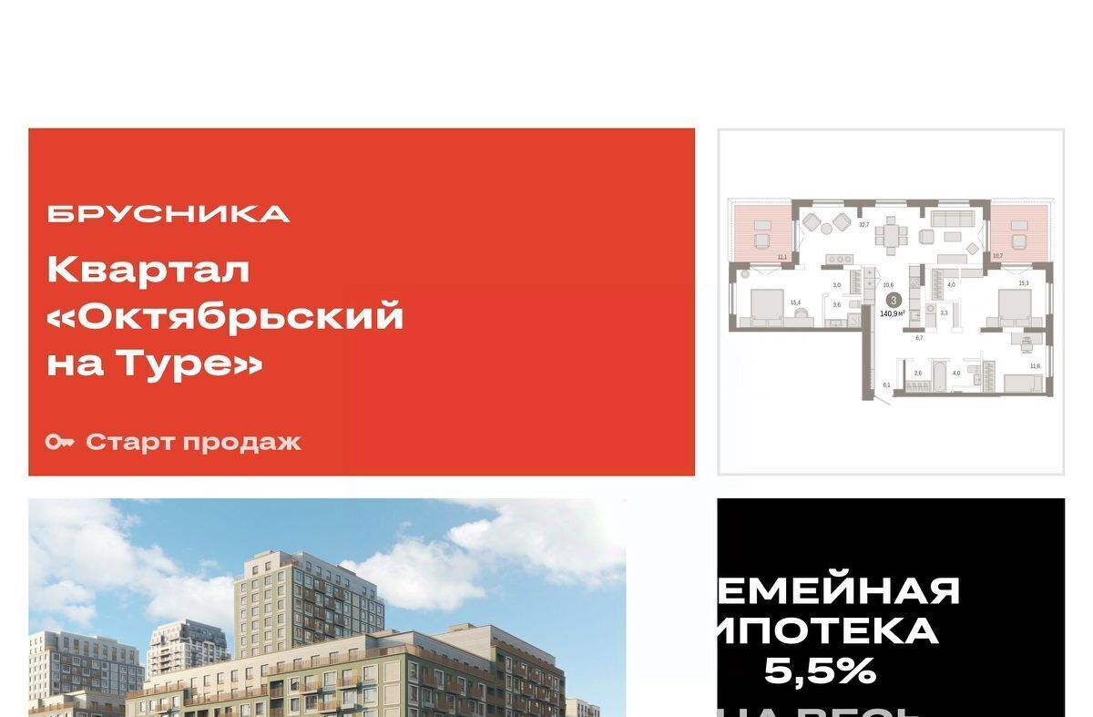 квартира г Тюмень р-н Калининский ЖК «Октябрьский на Туре» фото 3