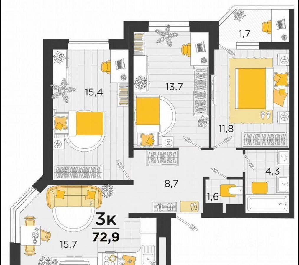 квартира г Краснодар р-н Карасунский ул им. Мачуги В.Н. 166ак/2 фото 1