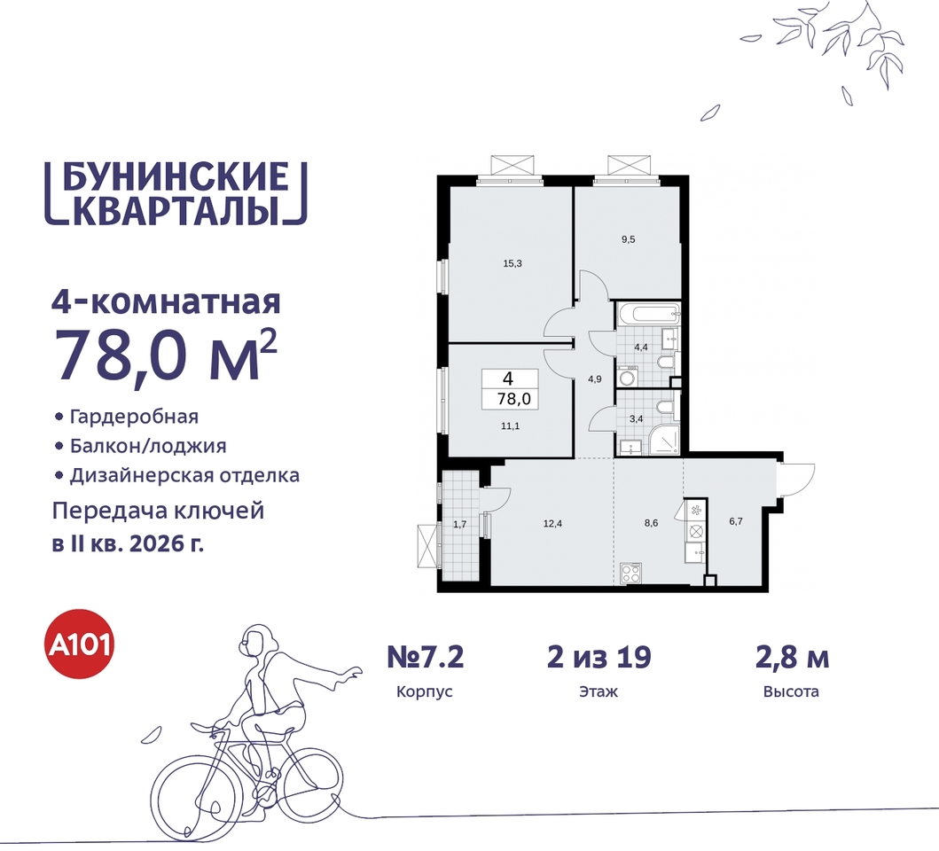 квартира г Москва п Сосенское ЖК Бунинские Кварталы метро Улица Горчакова метро Коммунарка пр-кт Куприна 2 Сосенское, Ольховая, Бунинская аллея фото 1