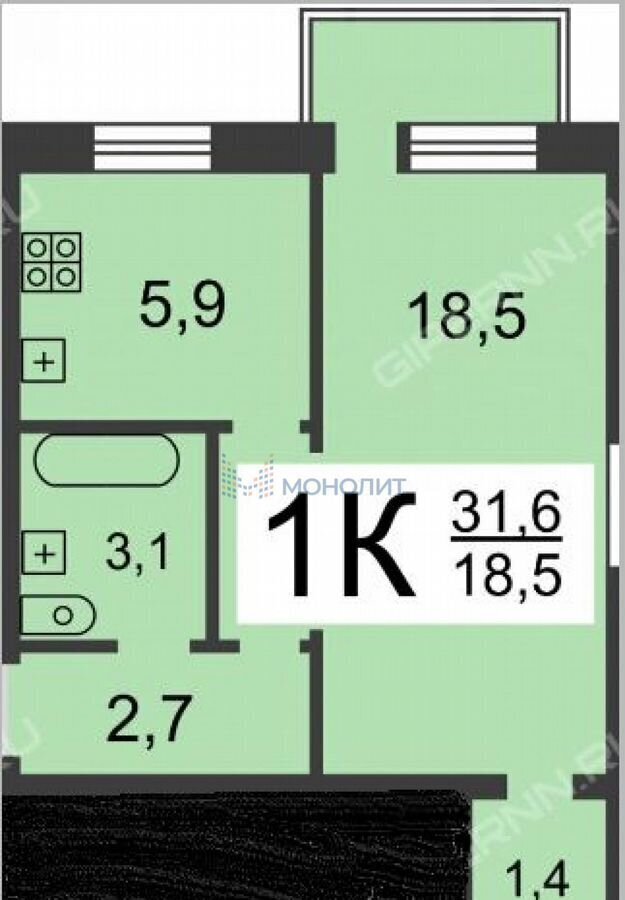 квартира г Нижний Новгород Заречная пр-кт Ленина 36б фото 24