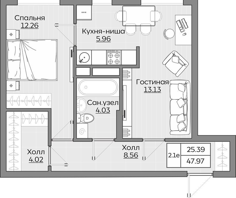 квартира г Казань ЖК «Батталовский» Проспект Победы фото 1