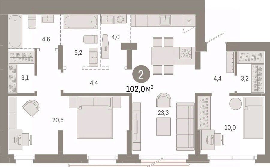 квартира г Омск р-н Кировский Кварталы Драверта 3 фото 3