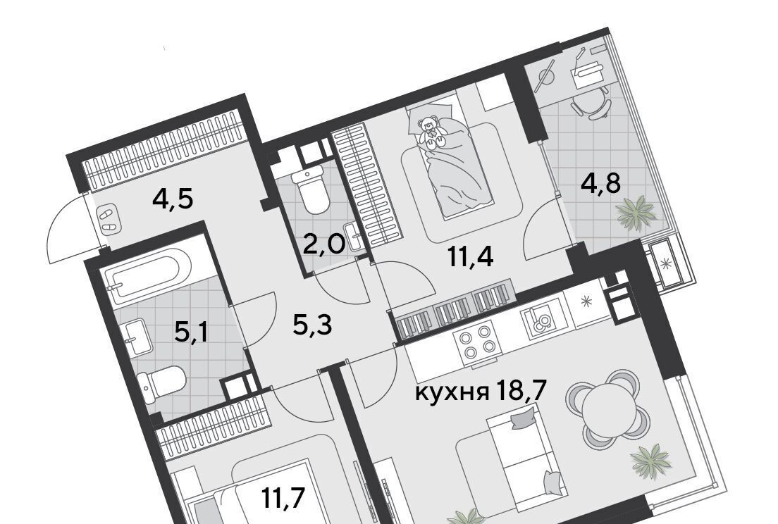 квартира г Краснодар р-н Прикубанский ЖК «Парк Победы» фото 3