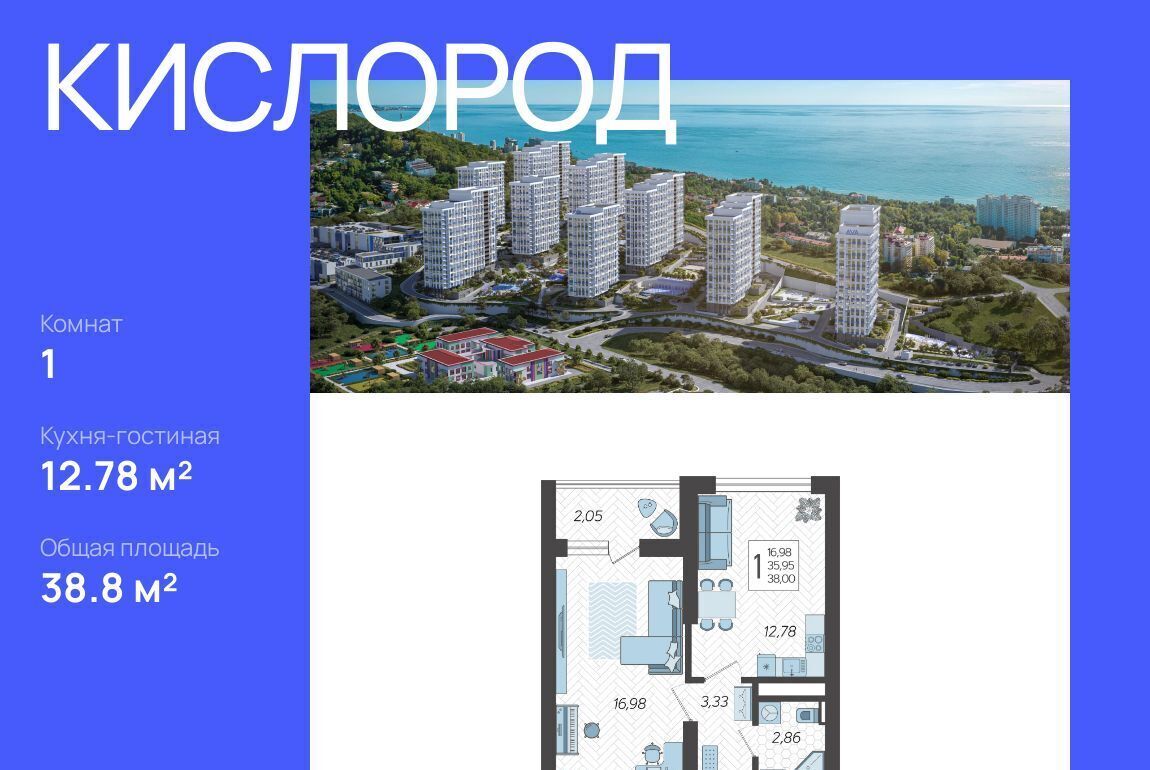 квартира г Сочи р-н Хостинский микрорайон Бытха ул Ясногорская 16/2 12 фото 1