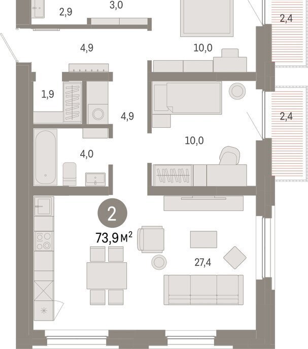 квартира г Тюмень ул Мысовская 26к/2 фото 2