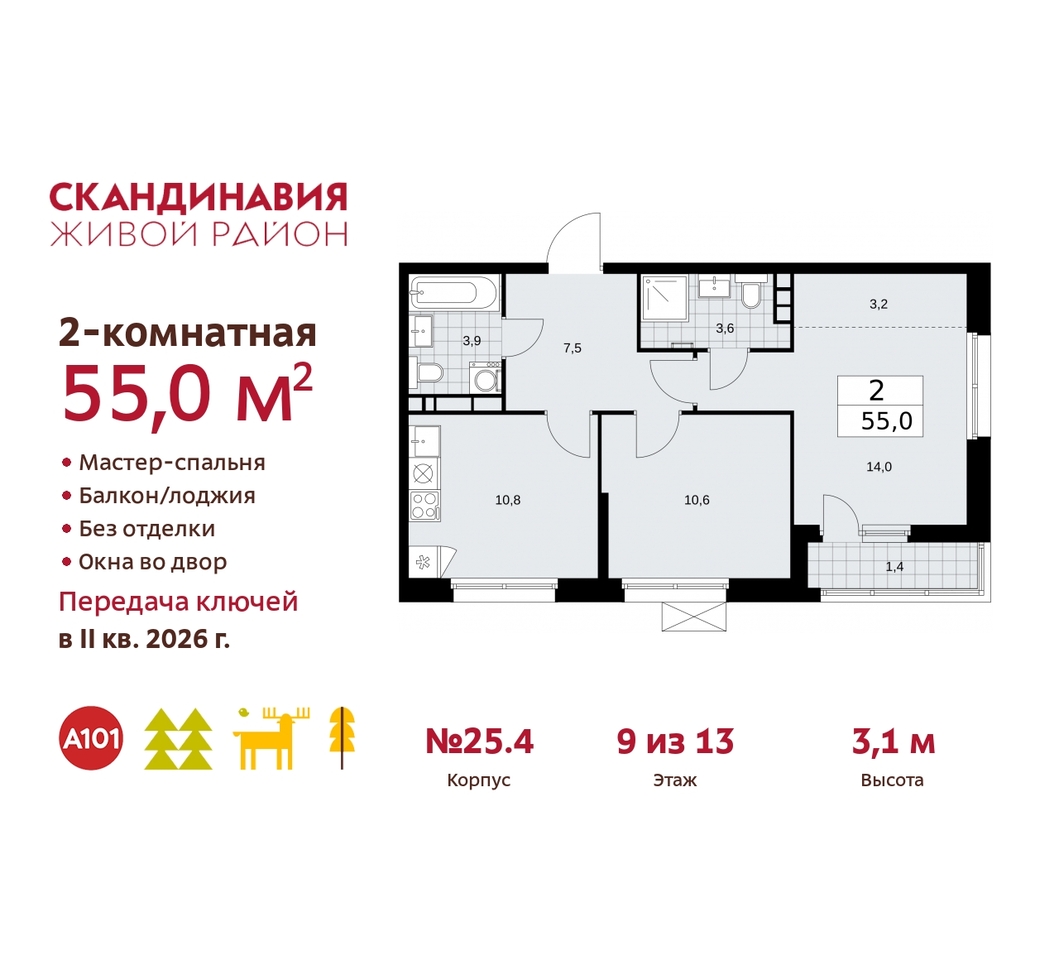 квартира г Москва п Сосенское жилой район «Скандинавия» б-р Скандинавский 25/4 Сосенское, Бутово фото 1