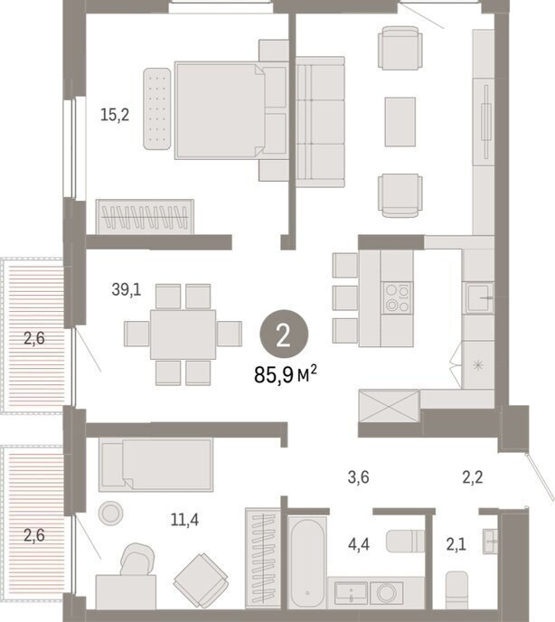 квартира г Тюмень ул Мысовская 26к/2 фото 2