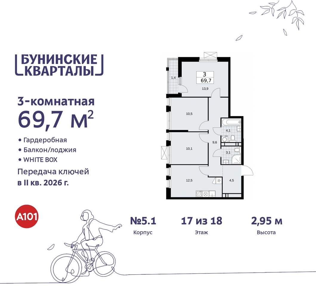 квартира г Москва п Сосенское ЖК Бунинские Кварталы метро Улица Горчакова метро Коммунарка пр-кт Куприна 2 Сосенское, Ольховая, Бунинская аллея фото 1