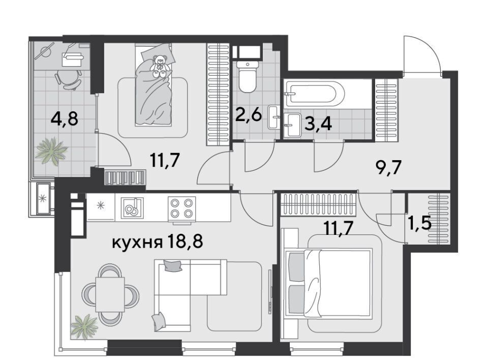 квартира г Краснодар р-н Прикубанский ЖК «Парк Победы» фото 4