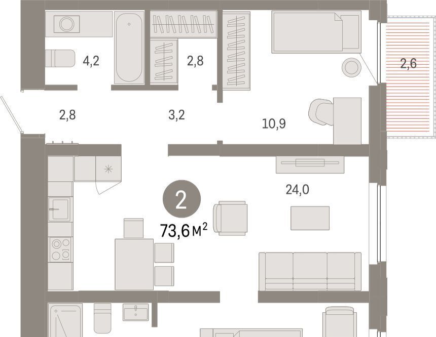 квартира г Тюмень р-н Центральный ул Мысовская 26к/2 фото 3