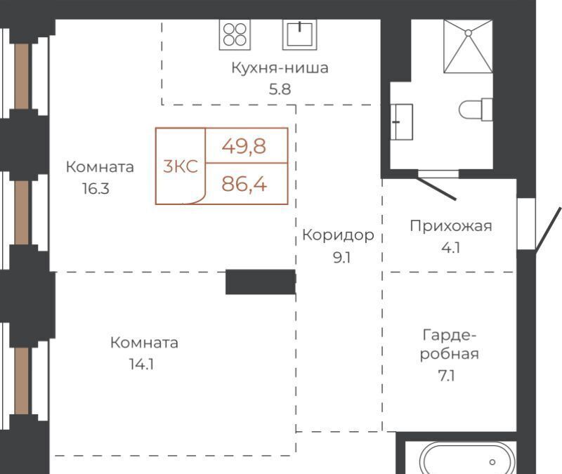 квартира г Барнаул р-н Центральный пл им В.Н.Баварина 8к/2 фото 1