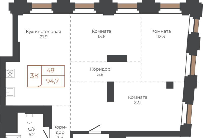 квартира г Барнаул р-н Центральный пл им В.Н.Баварина 8к/2 фото 1
