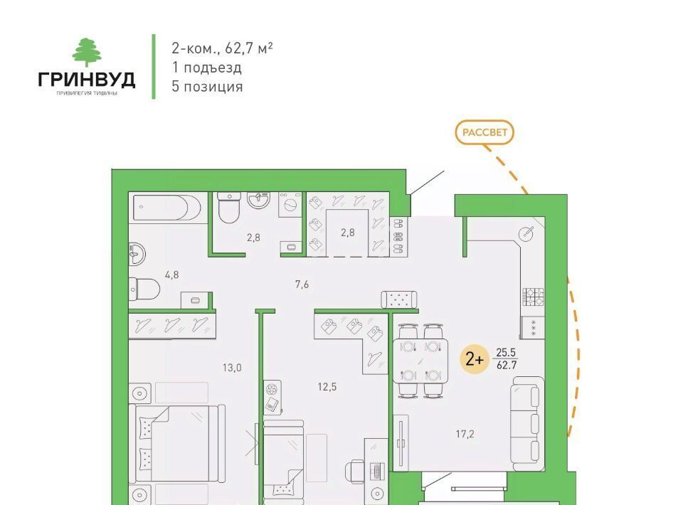 квартира г Брянск р-н Советский Клубный Гринвуд кв-л фото 1