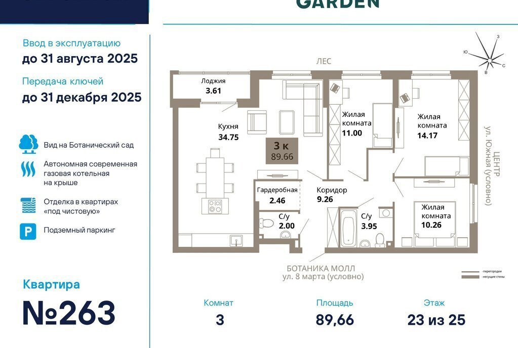 квартира г Екатеринбург р-н Чкаловский Чкаловская ул 8 Марта 204 ЖК «Green Garden» фото 1
