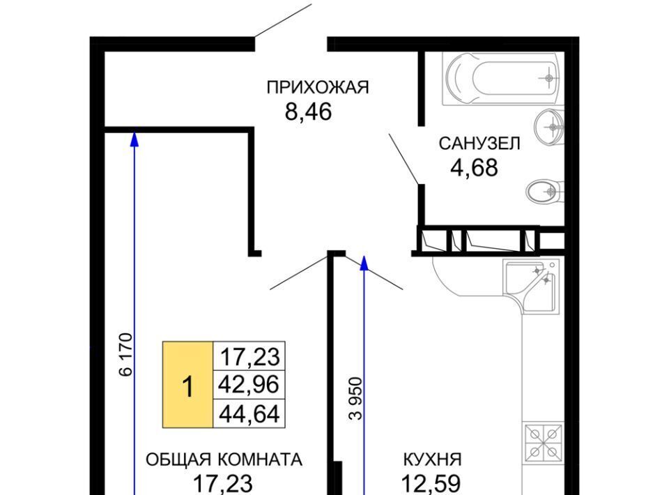 квартира г Краснодар р-н Прикубанский мкр им Петра Метальникова ЖК «Лучший» фото 1