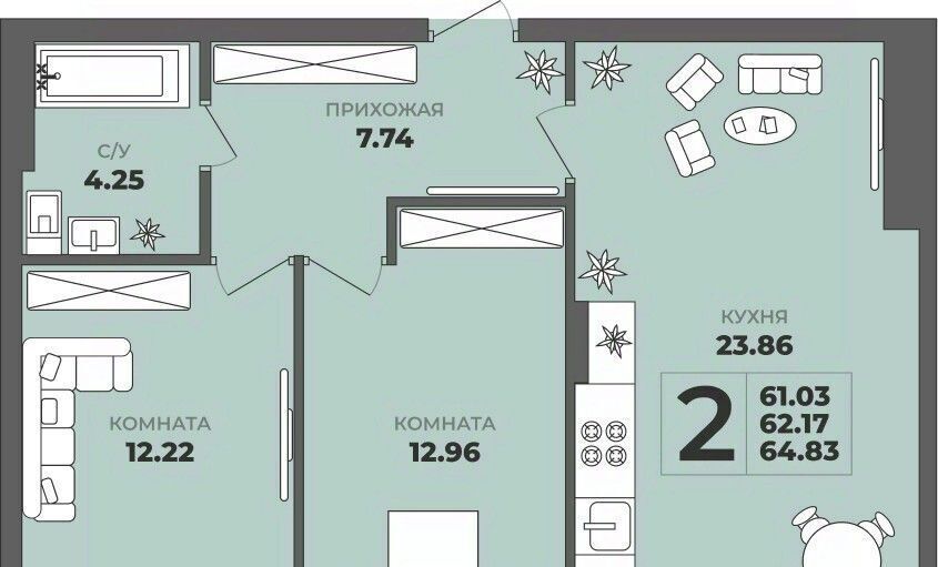 квартира г Калининград р-н Московский ул Генерала Толстикова 36к/2 фото 1
