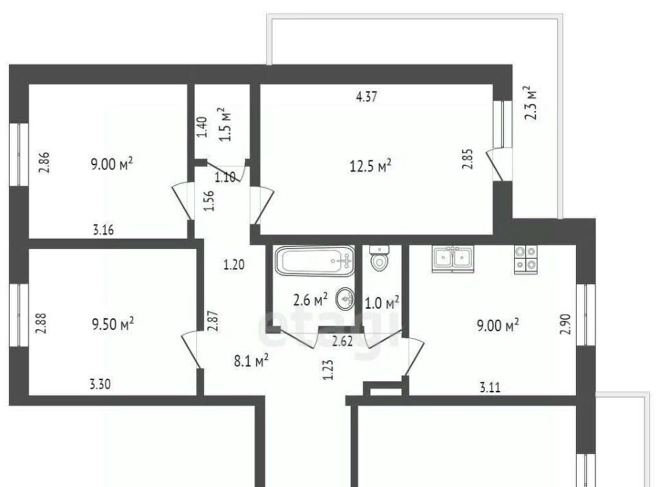 квартира г Чита р-н Центральный Северный микрорайон 58 фото 2