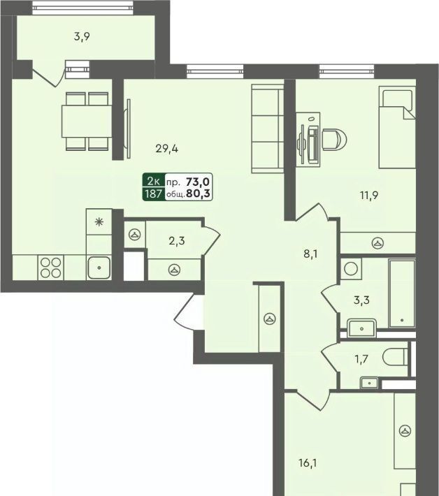 квартира г Курган мкр 6а п Заозерный жилрайон, 25/4 фото 1