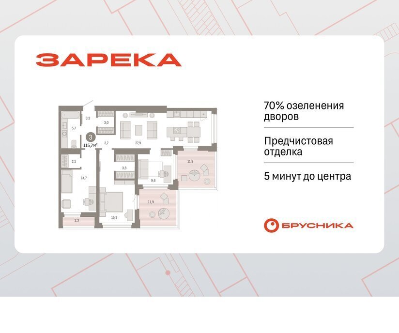 квартира г Тюмень ЖК «Зарека» фото 1